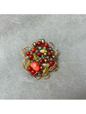 OOAK Handmade Wire Wrapped Beaded Brooch Pin Bohemian Artisan Statement Piece